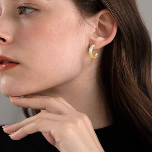 أقراط دائرية من الفضة عيار 925 من Ritach للنساء مطلية بالفضة الإسترلينية ولا تسبب الحساسية، أقراط هاجي مكتنزة سميكة للفتيات المراهقات in Kuwait