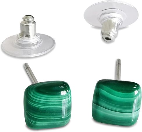 Malachite Earrings, Green Gemstone Stud Earrings for Women, Genuine Malachite Stud Earrings for July Birthstone Jewelry, Cute Small Stud Earrings for Men in Kuwait