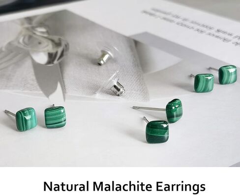 Malachite Earrings, Green Gemstone Stud Earrings for Women, Genuine Malachite Stud Earrings for July Birthstone Jewelry, Cute Small Stud Earrings for Men in Kuwait