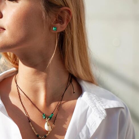 Malachite Earrings, Green Gemstone Stud Earrings for Women, Genuine Malachite Stud Earrings for July Birthstone Jewelry, Cute Small Stud Earrings for Men in Kuwait