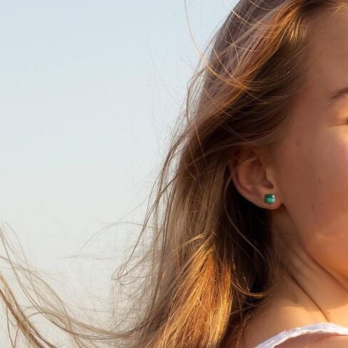 Malachite Earrings, Green Gemstone Stud Earrings for Women, Genuine Malachite Stud Earrings for July Birthstone Jewelry, Cute Small Stud Earrings for Men in Kuwait