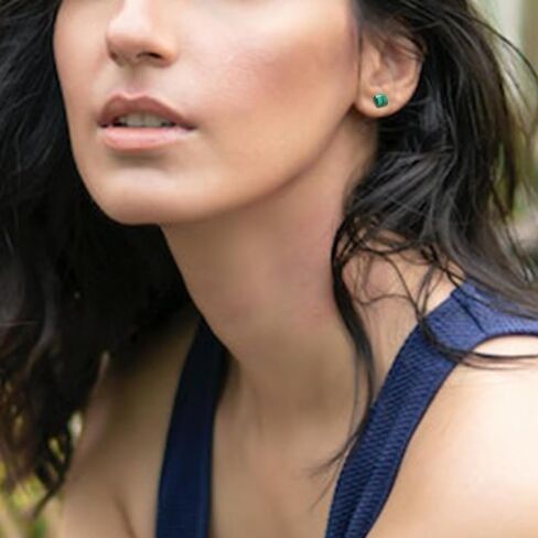 Malachite Earrings, Green Gemstone Stud Earrings for Women, Genuine Malachite Stud Earrings for July Birthstone Jewelry, Cute Small Stud Earrings for Men in Kuwait