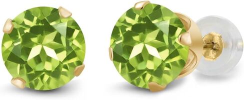 Gem Stone King 14K Yellow Gold Green Peridot Stud Earrings For Women (1.80 Cttw, 4-Prong, Gemstone Birthstone, Round 6MM) in Saudi Arabia