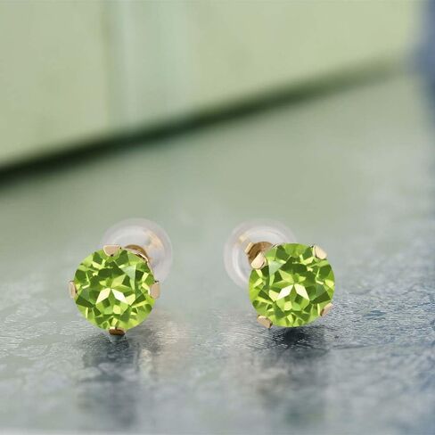 Gem Stone King 14K Yellow Gold Green Peridot Stud Earrings For Women (1.80 Cttw, 4-Prong, Gemstone Birthstone, Round 6MM) in Saudi Arabia