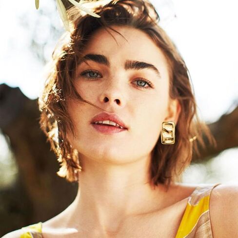 أقراط ذهبية مستطيلة للنساء، أقراط سميكة مطلية بالذهب عيار 14 قيراط، أقراط هندسية بسيطة للنساء والفتيات in Saudi Arabia