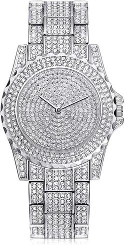 ساعة فانميس الفاخرة للجنسين مرصعة بالكريستال العائم والألماس والتقويم الرقمي كوارتز ساعة رسمية للعمل ومؤشر مضيء مع سوار من الفولاذ المقاوم للصدأ in Kuwait