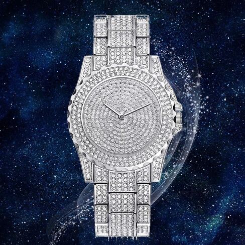 ساعة فانميس الفاخرة للجنسين مرصعة بالكريستال العائم والألماس والتقويم الرقمي كوارتز ساعة رسمية للعمل ومؤشر مضيء مع سوار من الفولاذ المقاوم للصدأ in Kuwait