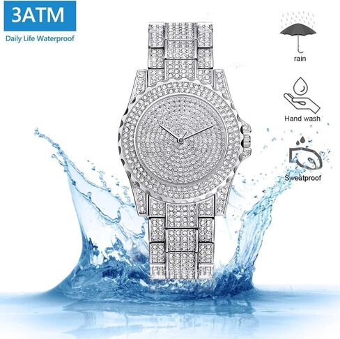 ساعة فانميس الفاخرة للجنسين مرصعة بالكريستال العائم والألماس والتقويم الرقمي كوارتز ساعة رسمية للعمل ومؤشر مضيء مع سوار من الفولاذ المقاوم للصدأ in Kuwait