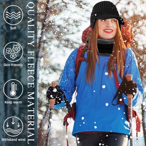 8 قطع قبعة الشتاء قبعة صغيرة وشاح قفازات وجوارب مجموعة قبعة موزع الصحف مع قناع وغطاء للأذنين قبعة جمجمة متماسكة بيني in Kuwait