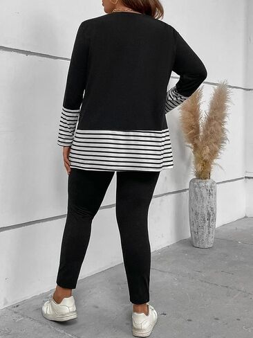 GORGLITTER Women's Plus Size 2 Piece Outfits Striped Split Long Sleeve Tee Shirt and Pants Set Tracksuits in Saudi Arabia