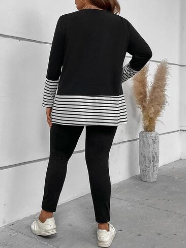 GORGLITTER Women's Plus Size 2 Piece Outfits Striped Split Long Sleeve Tee Shirt and Pants Set Tracksuits in Saudi Arabia