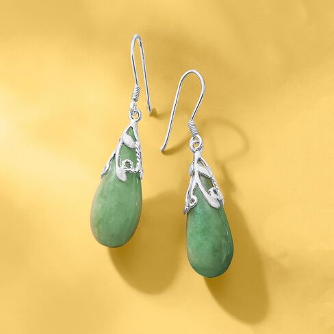 Ross-Simons Jade Teardrop Earrings in Sterling Silver, Gemstone, Jade in Saudi Arabia