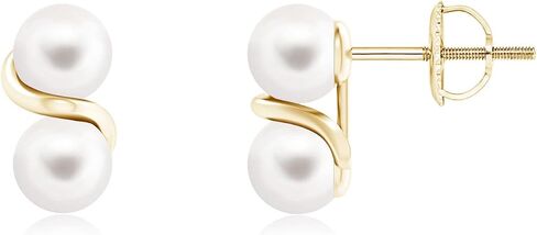 ANGARA Natural Freshwater Cultured Pearl Two Stone Earrings for Women Girls in Sterling Silver/14K Solid Gold | June Birthstone Jewelry Gift for Her | Birthday | Wedding | Anniversary in Saudi Arabia