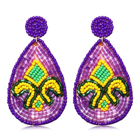 Mardi Gras Beaded Earrings Dangling Festival Boho Mask Llama Seed Bead Dangle Earrings Statement Fun Alpaca Drop Earrings for Women Carnival Parade Party Jewelry in Kuwait