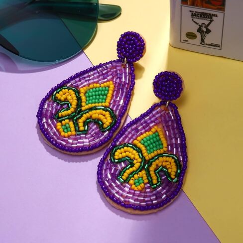Mardi Gras Beaded Earrings Dangling Festival Boho Mask Llama Seed Bead Dangle Earrings Statement Fun Alpaca Drop Earrings for Women Carnival Parade Party Jewelry in Kuwait