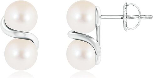 ANGARA Natural Freshwater Cultured Pearl Two Stone Earrings for Women Girls in Sterling Silver/14K Solid Gold | June Birthstone Jewelry Gift for Her | Birthday | Wedding | Anniversary in Saudi Arabia