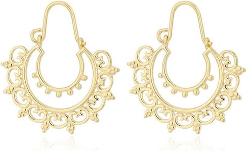 18K Gold Plated Jewelry - Bohemian Style Filigree Earring - Beautifully Designed Handcrafted Lightweight Elegant Classic Designer Jewelry for Women in Saudi Arabia