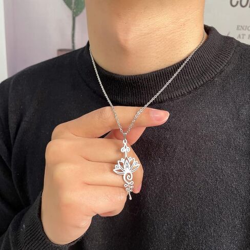 Rrdaily Artistic Lotus Necklace for Women Teen Girls Yoga Healing Charm Pendant Necklace Stainless Steel Hollow Lotus Necklace Mother's Day Valentine's Day Jewelry in Kuwait