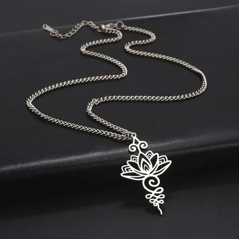 Rrdaily Artistic Lotus Necklace for Women Teen Girls Yoga Healing Charm Pendant Necklace Stainless Steel Hollow Lotus Necklace Mother's Day Valentine's Day Jewelry in Kuwait