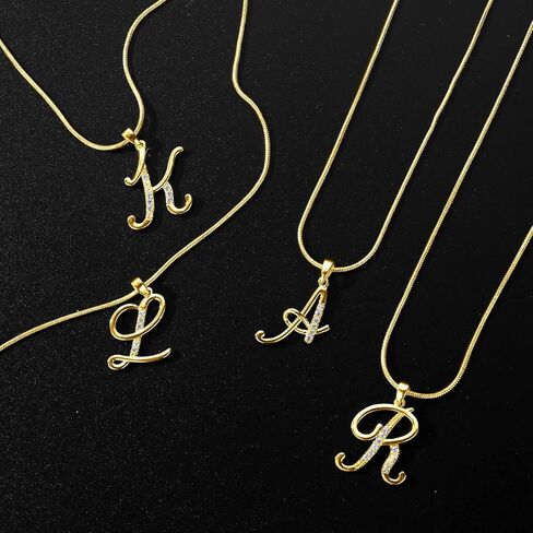 قلادات أولية للنساء، قلادة بحروف مطلية بالذهب عيار 18 قيراط للنساء المراهقات والبنات المراهقات وهدايا عائلية للصداقة، مجوهرات أنيقة بحروف لامعة مكعبة الزركونيا طول سلسلة ثعبان 17.7 بوصة + 2 بوصة in Kuwait