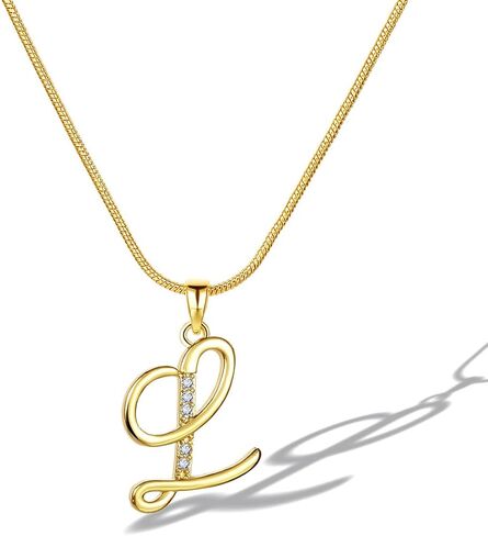قلادات أولية للنساء، قلادة بحروف مطلية بالذهب عيار 18 قيراط للنساء المراهقات والبنات المراهقات وهدايا عائلية للصداقة، مجوهرات أنيقة بحروف لامعة مكعبة الزركونيا طول سلسلة ثعبان 17.7 بوصة + 2 بوصة in Kuwait