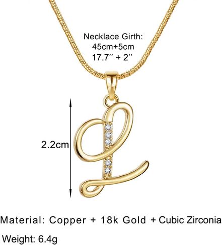 قلادات أولية للنساء، قلادة بحروف مطلية بالذهب عيار 18 قيراط للنساء المراهقات والبنات المراهقات وهدايا عائلية للصداقة، مجوهرات أنيقة بحروف لامعة مكعبة الزركونيا طول سلسلة ثعبان 17.7 بوصة + 2 بوصة in Kuwait