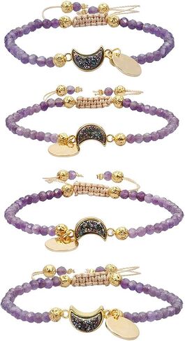 TUMBEELLUWA Beads Bracelets Faceted Stone 4mm Healing Crystal Bracelet Half Moon Shape Druzy Adjustable Handmade Jewelry for Women in Saudi Arabia