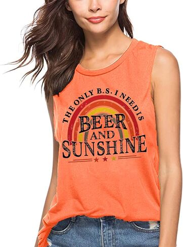 تي شيرت TOWNOWN Beer and Sunshine بدون أكمام للسيدات بدون أكمام صيفي برسومات جرافيك، تي شيرت لقضاء العطلات على الشاطئ in Kuwait