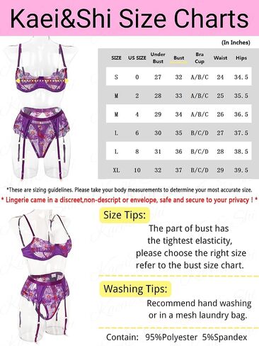 Kaei&Shi Floral Embroidered Sheer,Underwire,High Waisted Belt,Thong,Garter Lingerie Set in Saudi Arabia