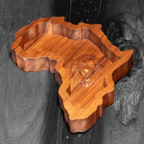 African Map-Shaped Wooden Jewelry Tray | Dual-Purpose Storage & Wall Décor | Crafted from Exquisite South American Walnut | Flawlessly Varnished | Dimensions: 10.47x11.22x1.77 inches. in Saudi Arabia
