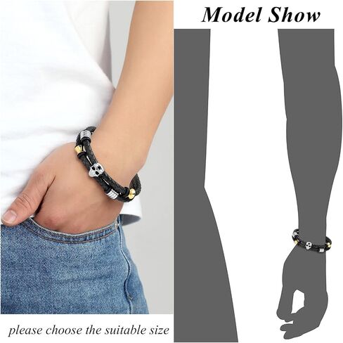 XSMZB Cremation Jewelry Skull Urn Bracelet for Ashes Keepsake Memorial Bangle Braided Leather Wristband Cremation Bracelet for Men Women in Saudi Arabia