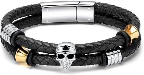 XSMZB Cremation Jewelry Skull Urn Bracelet for Ashes Keepsake Memorial Bangle Braided Leather Wristband Cremation Bracelet for Men Women in Saudi Arabia