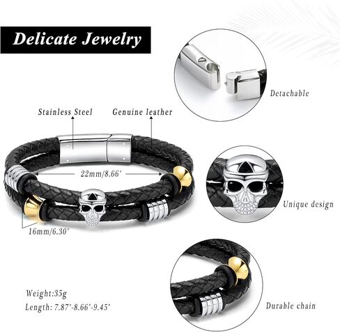 XSMZB Cremation Jewelry Skull Urn Bracelet for Ashes Keepsake Memorial Bangle Braided Leather Wristband Cremation Bracelet for Men Women in Saudi Arabia