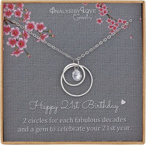 AnalysisyLove 21st Birthday Gifts for Her, Sterling Silver Infinity 2 Circle Necklace for Daughter, Gifts for 21 Year Old Women, Birthday Party Friendship Gift Ideas for Her in Kuwait
