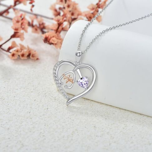 القلب السماعة قلادة قلادة للنساء 925 الفضة الاسترليني الأحجار الكريمة جوهرة الطبيب ممرضة المجوهرات الطبية RN ممرضة مسجلة التخرج التقاعد ممرضة أسبوع الهدايا in Kuwait