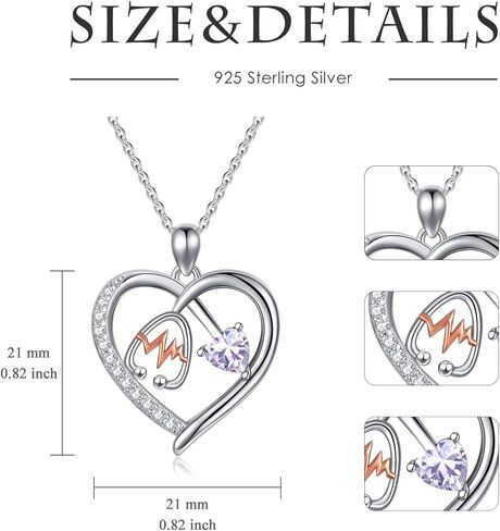 القلب السماعة قلادة قلادة للنساء 925 الفضة الاسترليني الأحجار الكريمة جوهرة الطبيب ممرضة المجوهرات الطبية RN ممرضة مسجلة التخرج التقاعد ممرضة أسبوع الهدايا in Kuwait