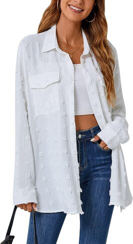 Blooming Jelly Womens Button Down Shirts White Long Sleeve Collared Business Casual Tops Work Blouses in Saudi Arabia