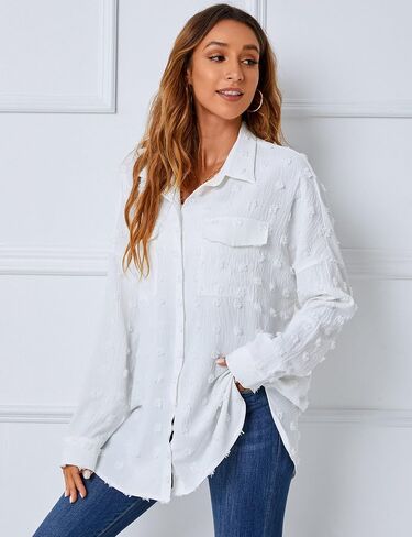 Blooming Jelly Womens Button Down Shirts White Long Sleeve Collared Business Casual Tops Work Blouses in Saudi Arabia