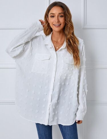 Blooming Jelly Womens Button Down Shirts White Long Sleeve Collared Business Casual Tops Work Blouses in Saudi Arabia