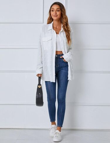 Blooming Jelly Womens Button Down Shirts White Long Sleeve Collared Business Casual Tops Work Blouses in Saudi Arabia