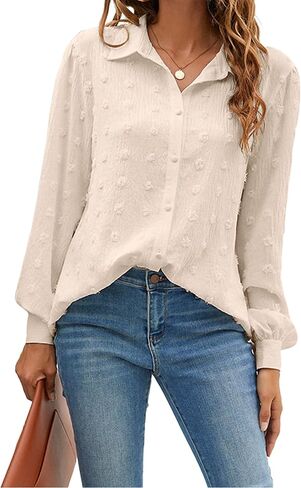 Blooming Jelly Womens Button Down Shirts White Long Sleeve Collared Business Casual Tops Work Blouses in Saudi Arabia