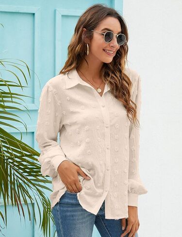 Blooming Jelly Womens Button Down Shirts White Long Sleeve Collared Business Casual Tops Work Blouses in Saudi Arabia