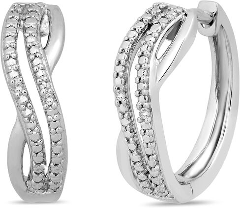 Jewelili Sterling Silver Natural White Round Diamonds Criss Cross Hoop Earrings in Saudi Arabia
