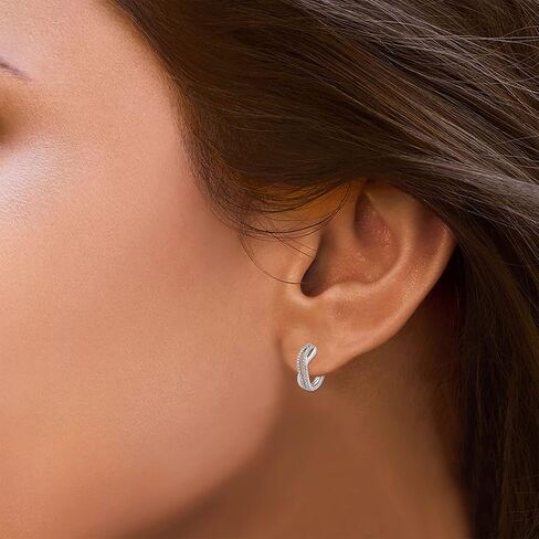 Jewelili Sterling Silver Natural White Round Diamonds Criss Cross Hoop Earrings in Saudi Arabia