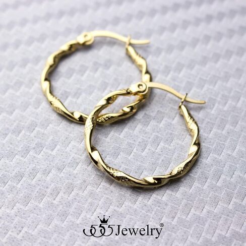 555Jewelry Medium Twisted Wire Round Stainless Steel Hoop Earrings for Women in Saudi Arabia