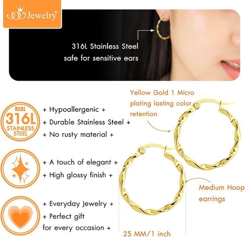 555Jewelry Medium Twisted Wire Round Stainless Steel Hoop Earrings for Women in Saudi Arabia