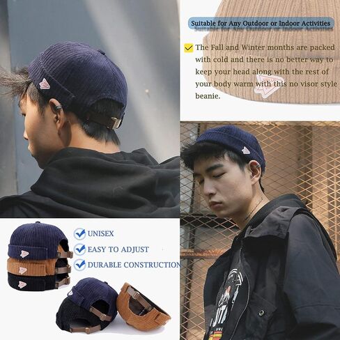 CLAPE Brimless Beanie Hat Corduroy Watch Cap Rolled Cuff Docker Leon Skull Harbour Hat Unisex in Saudi Arabia