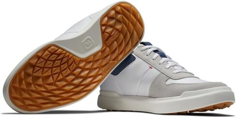 FootJoy Men's Contour Casual Golf Shoe, White/Navy, 9.5 in Saudi Arabia
