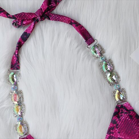 Women's Rhinestone Bikini Set Sparkly Rave Outfits Two Piece Snake Sexy Triangle Bra Halter Swimsuit Bathing Suit in Saudi Arabia