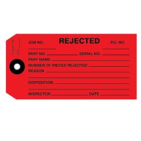 500 Pack Rejected Tag, Size #5, Red 4-3/4" x 2-3/8"